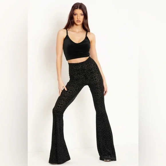BLACKMILK Burned Velvet HIGH WAIST FLARE PANTS! - Picture 2 of 9